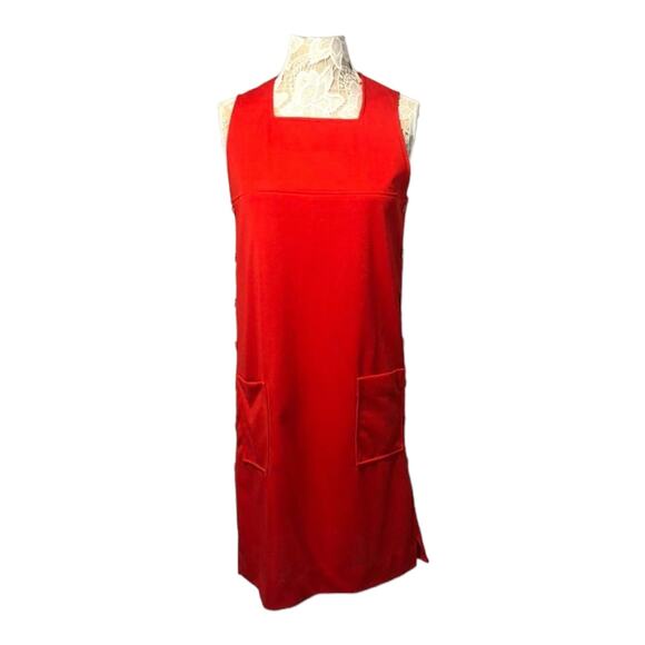 Vintage SEARS 1970 jumper dress with pockets and buttons downside in red size 12 - Picture 2 of 12